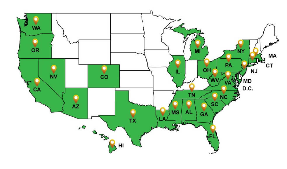 Map of states affected by USCIS regulations to the EB-5 Program