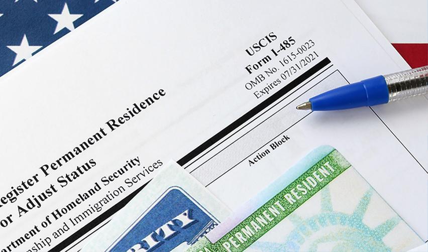 Close-up of the USCIS Form I-485 to register permanent residence or adjust status.