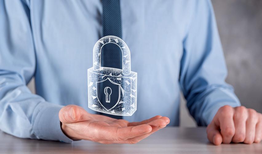 The hand of a green card holder under a digital lock icon symbolizing the protection of loaned funds and invested capital.