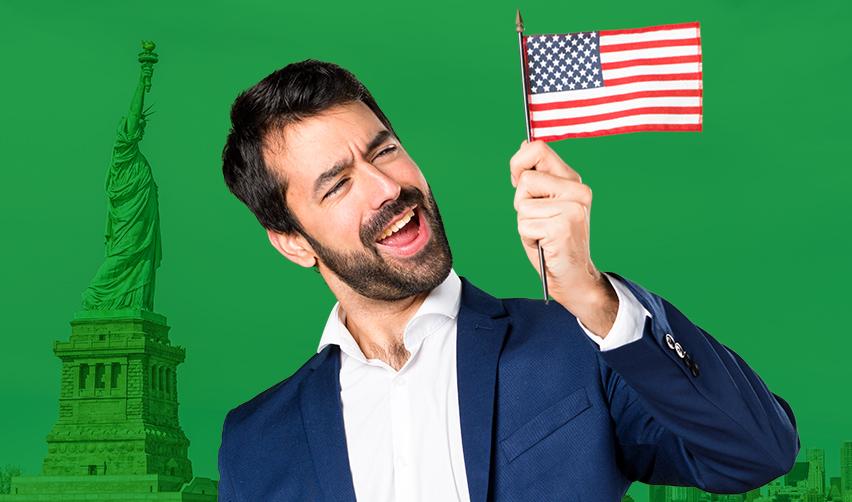 A person holding a flag