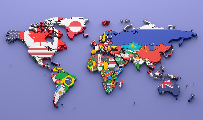 A map of the world with different flags.