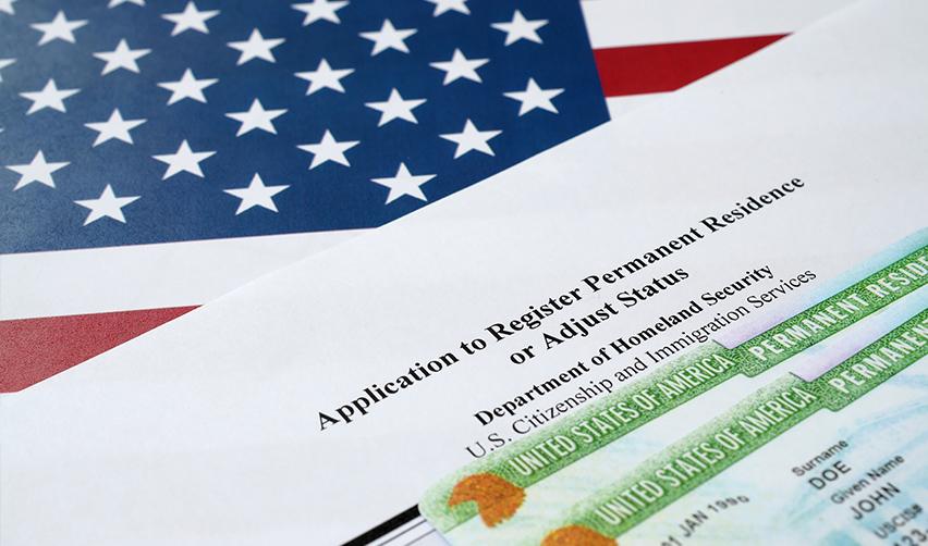 Close up of USCIS's Form I-485, Application to Register Permanent Residence of Adjust Status.