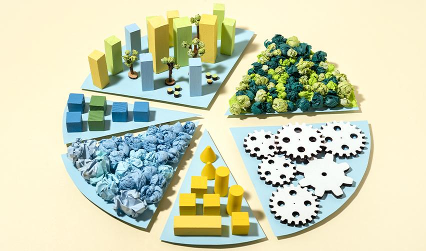 A pie chart showing different elements like rural, urban and industrial areas.