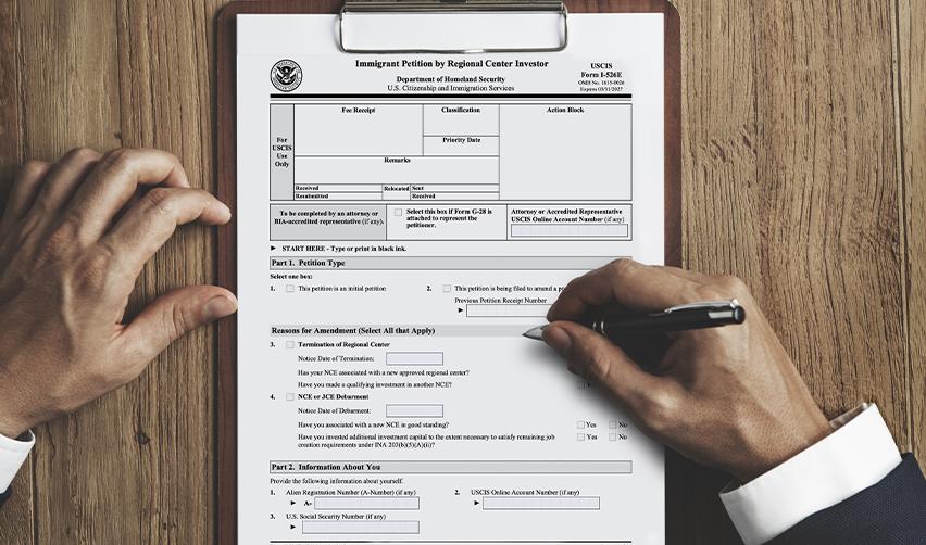 An EB5 dependent family member or principal investor going through a visa interview at a U.S. embassy or consulate.