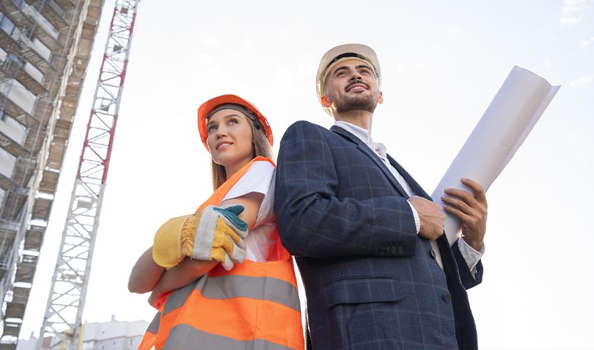 Two U.S. workers standing confidently on a construction site, symbolizing employment opportunities enabled by an EAD for EB5 investors.