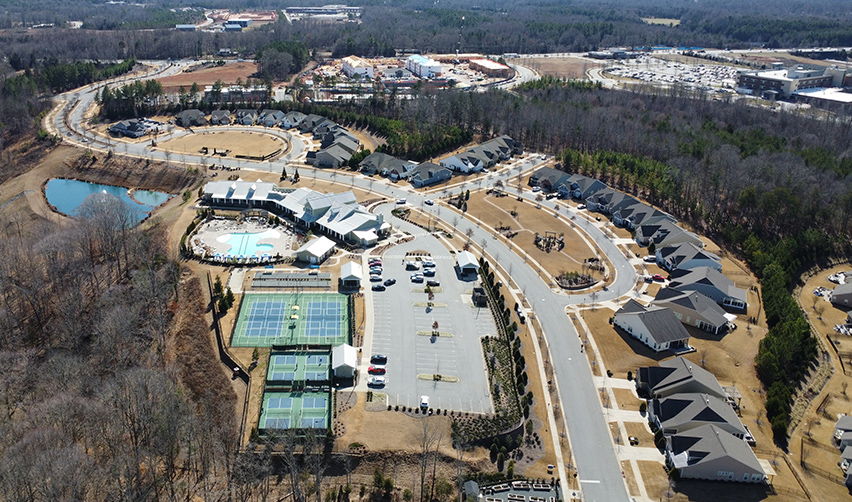 An aerial view of a neighborhood