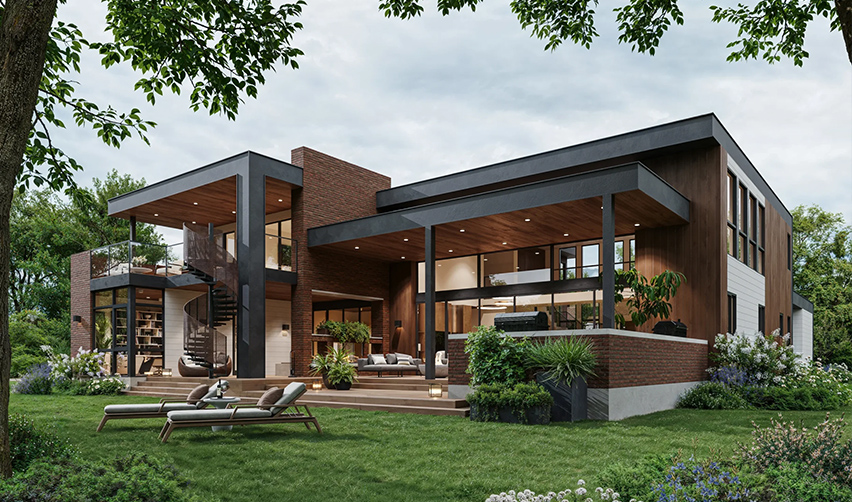 A house with a lawn and a patio
