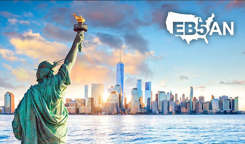 Statue of Liberty overlooking New York City skyline, representing EB5 visa opportunities for U.S. residency through EB5AN.