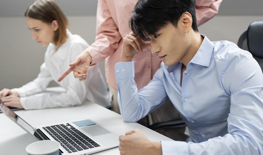 Concerned international worker receiving immigration advice about unlawful presence and visa status complications in the U.S.