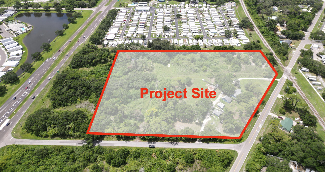 An aerial view of a land site