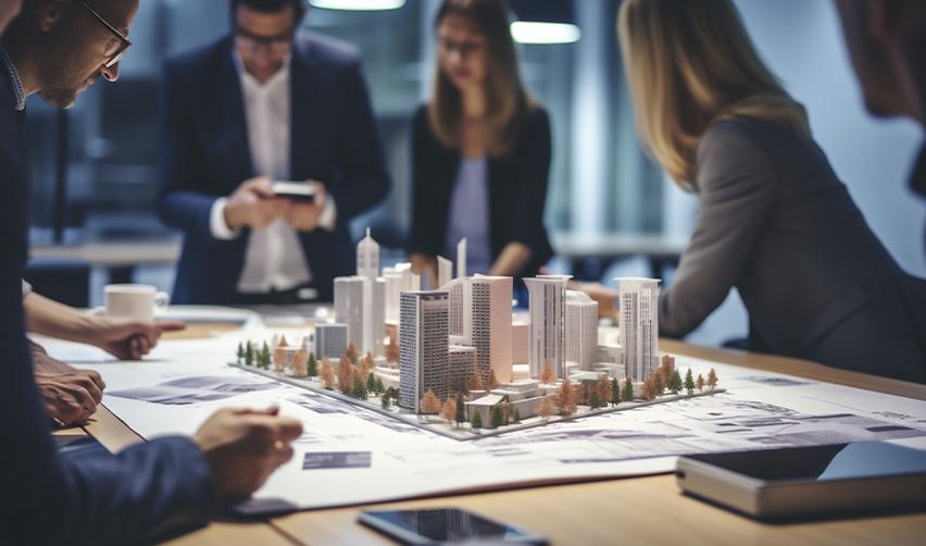 Team discussing a sustainable EB5 real estate project model with a focus on long-term viability.