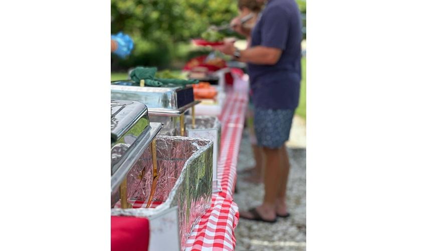 A buffet line of food for residents to enjoy during the Independence Day celebrations at the Bay Creek community.
