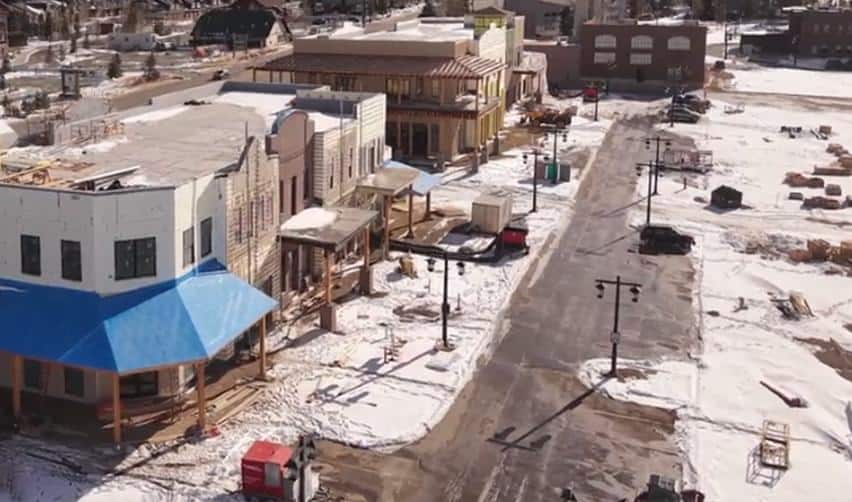 Aerial view of Grand Park rural EB5 project's main street construction.